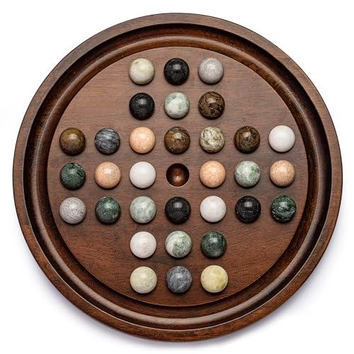 Lingle Deluxe Solitaire - Solid Wooden Board 32 Natural Marble Balls