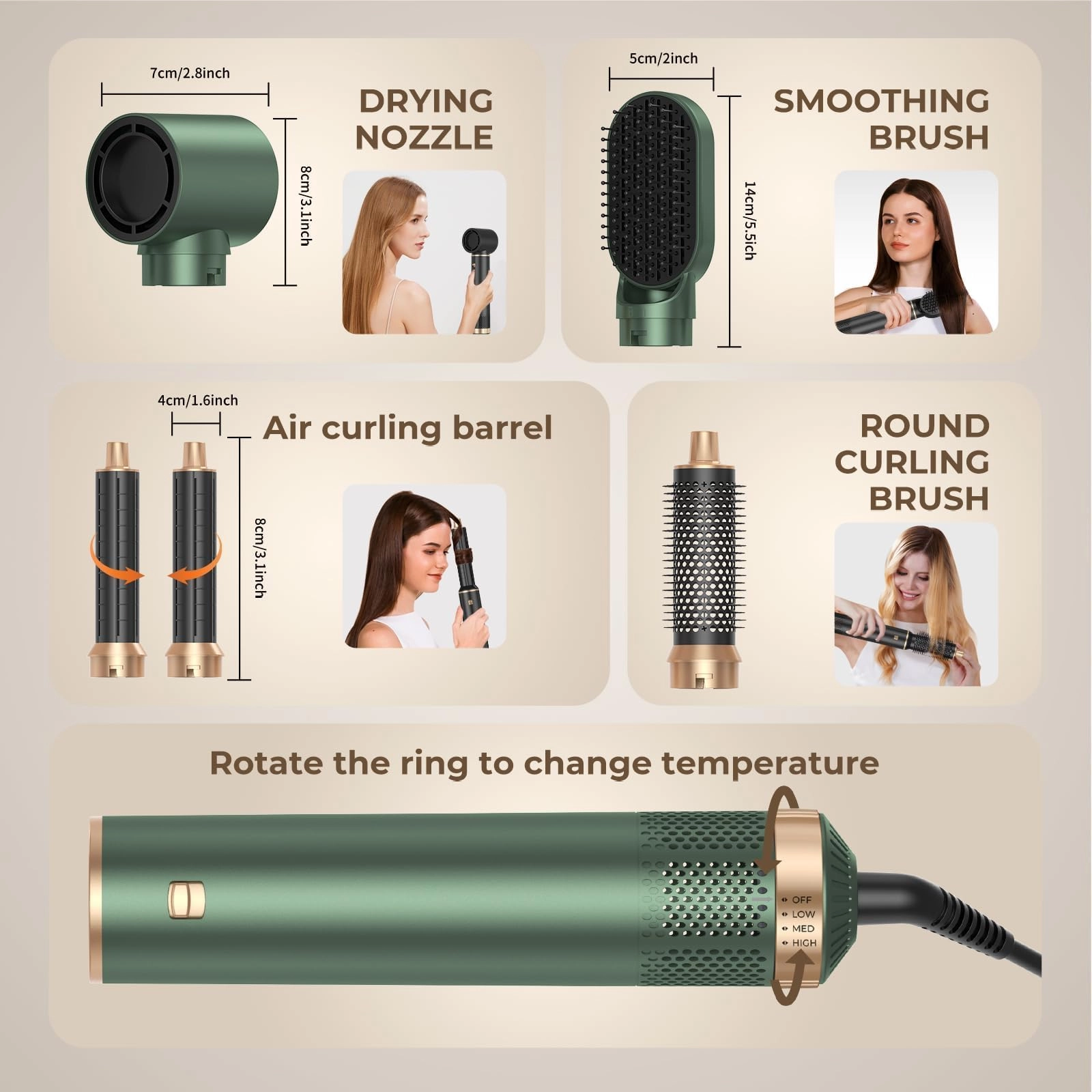 5 in 1 Blow Dryer Brush - Green Gold 800 watts