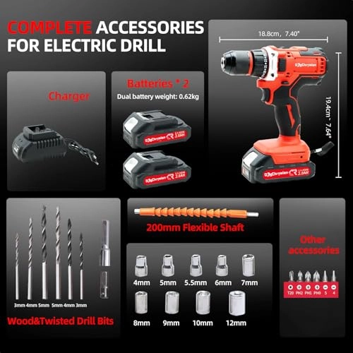 Cordless Drill Driver - 2000 Milliamp Hours 20 Volts