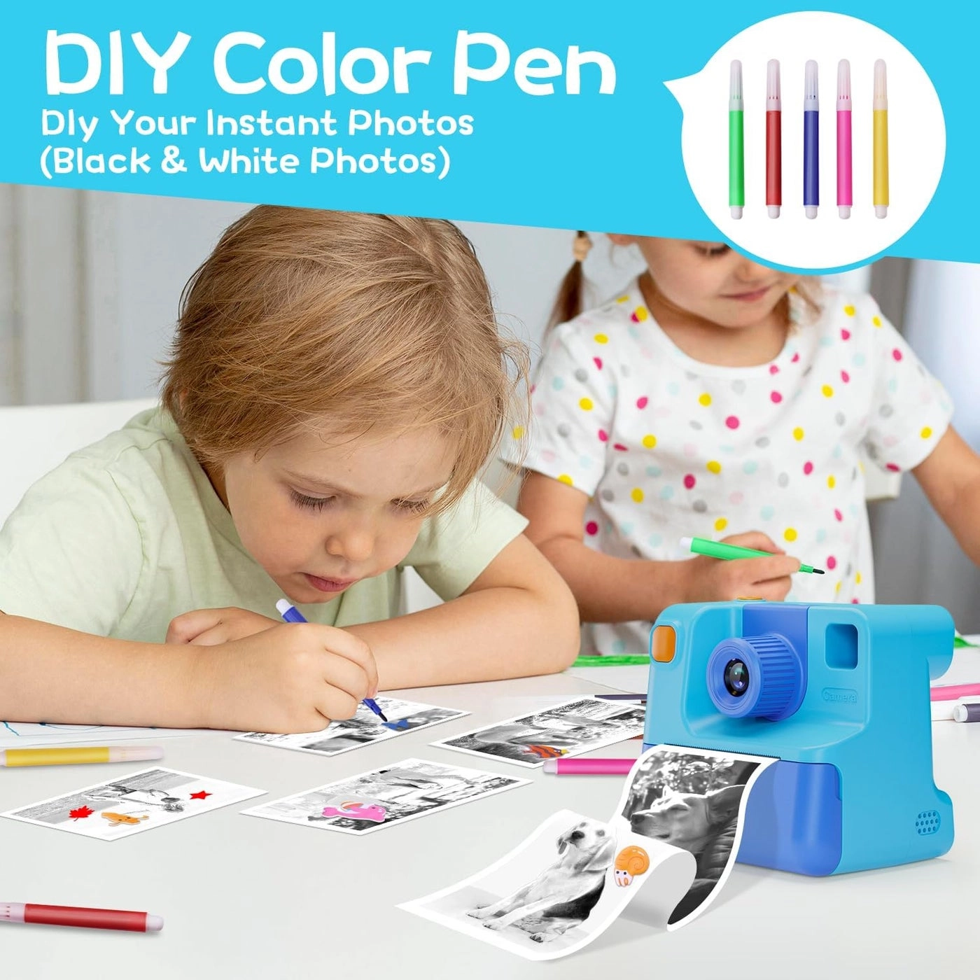 Kids Instant Print Camera - 1080P 32GB