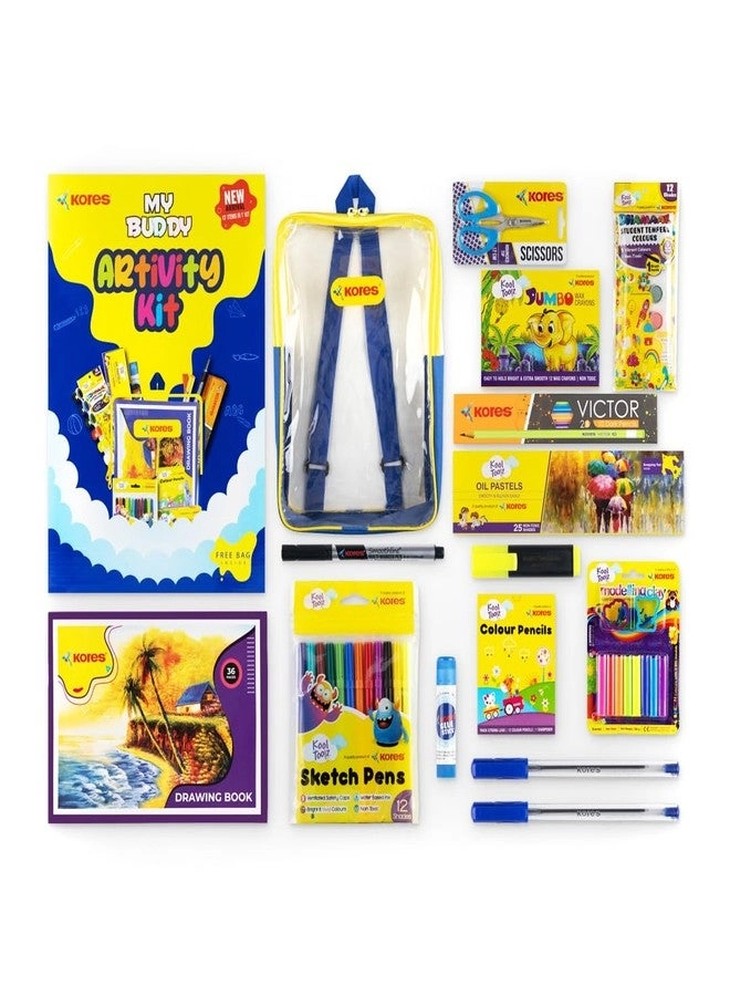 Kores Creative Artivity Kit - 13-in-1 Transparent Zipper Pouch Ages 3+