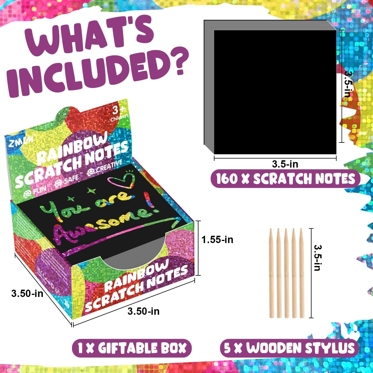 Rainbow Scratch Notes - 165.0 Count 5 pcs styluses