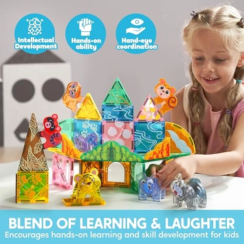 Magnetic Building Tiles Animal Set - Jungle