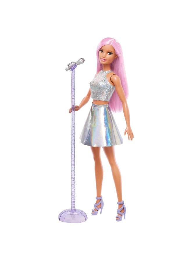 Pop Star Doll - Iridescent Skirt Microphone Pink Hair Ages 3+