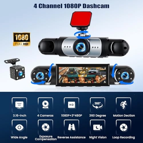 4 Channel Mirror Dashcam - 1080p