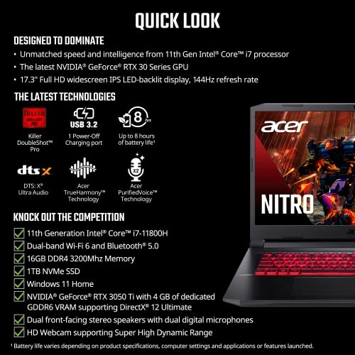 Nitro 5 AN517-54-79L1 NH.QF6AA.002 - 17.3'' Core i7-11800H 16GB DDR4 1TB NVMe SSD