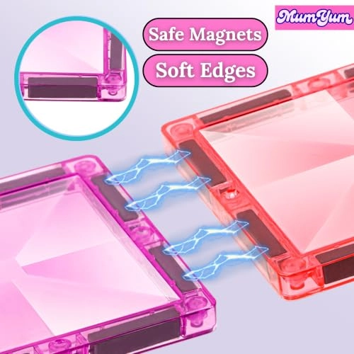 Princess Castle Magnetic Tiles Set - 2 Princes 1 Princess 1 Unicorn 1 Rabbit 50pcs
