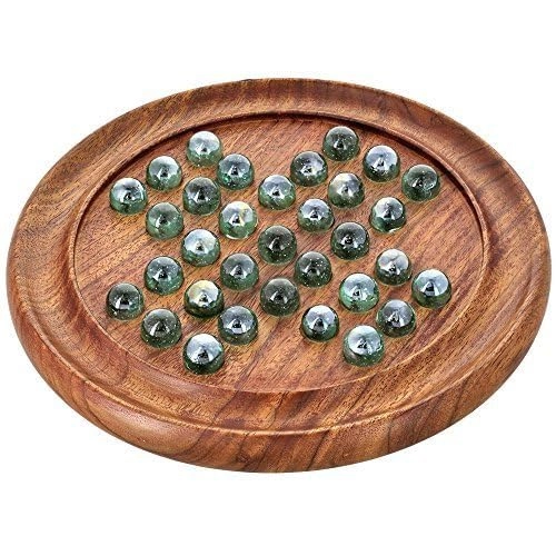 Marble Solitaire Board - 9" 33 Glass Balls Wooden