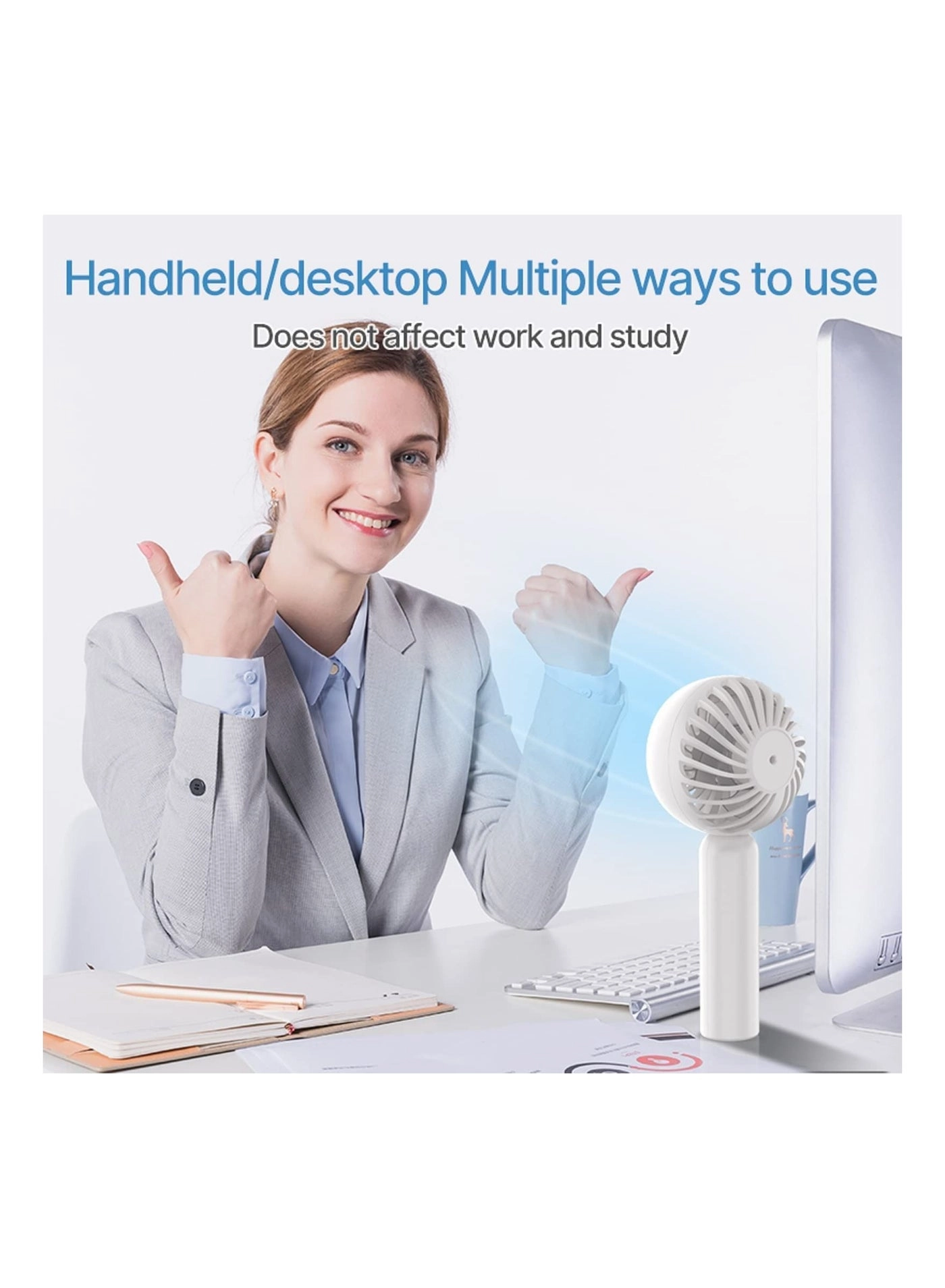 Personal Handheld Fan - Instant Cooling Rechargeable 3 Speed