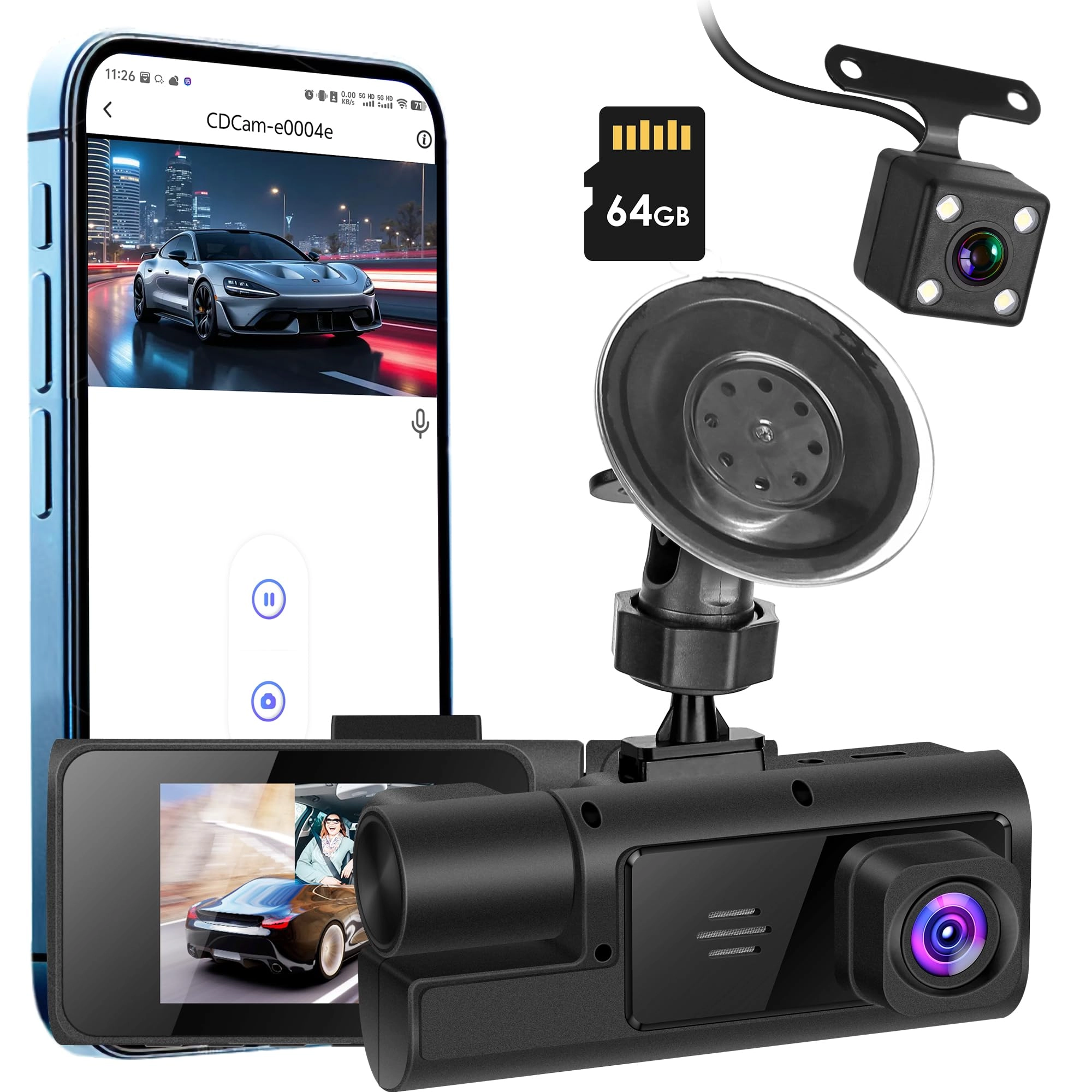 TeqHome 3 Channel Dash Cam - 1080P