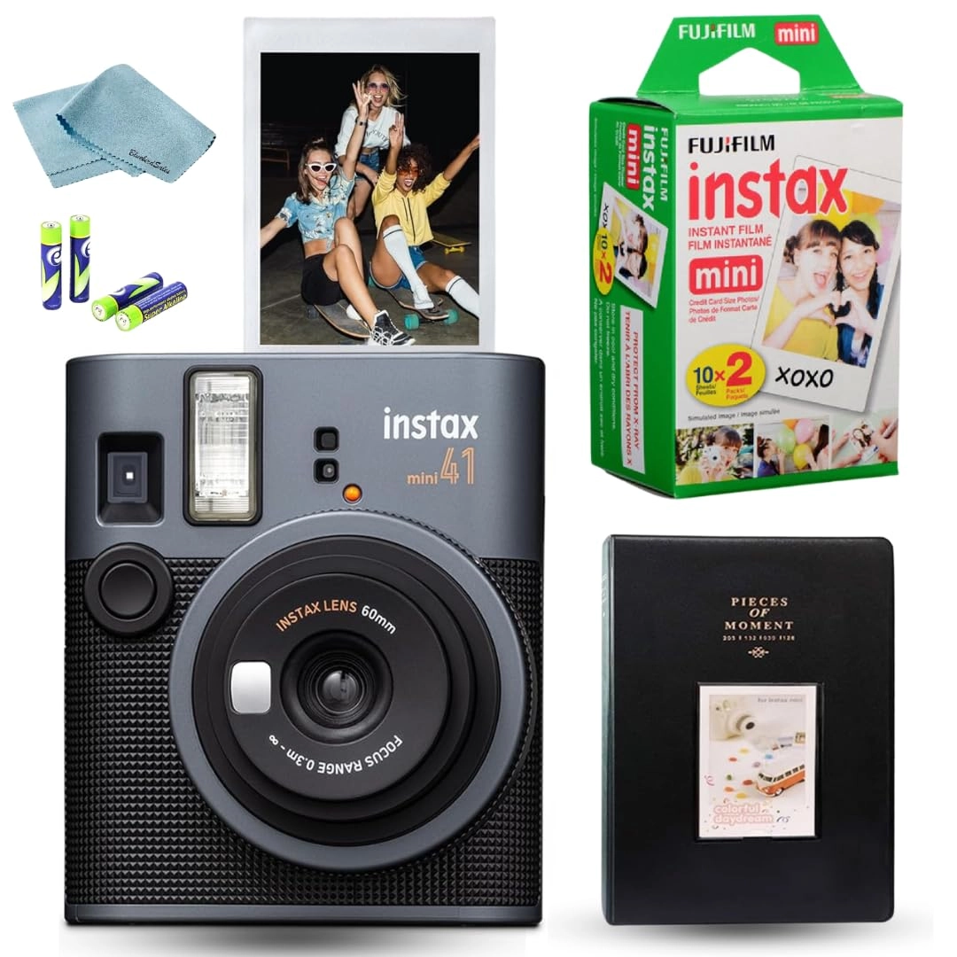 Instax Mini 41 + Instax Mini Instant Film - 20 Sheets + Photo Album - 64 Pockets + Microfiber Cleaning Cloth