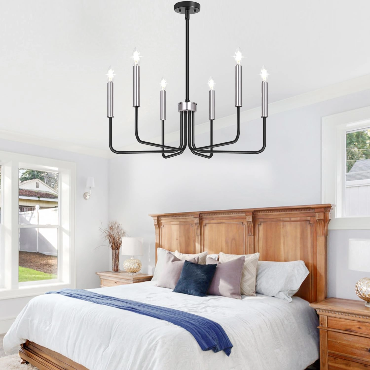 6-Light Farmhouse Chandelier - Black Indoor