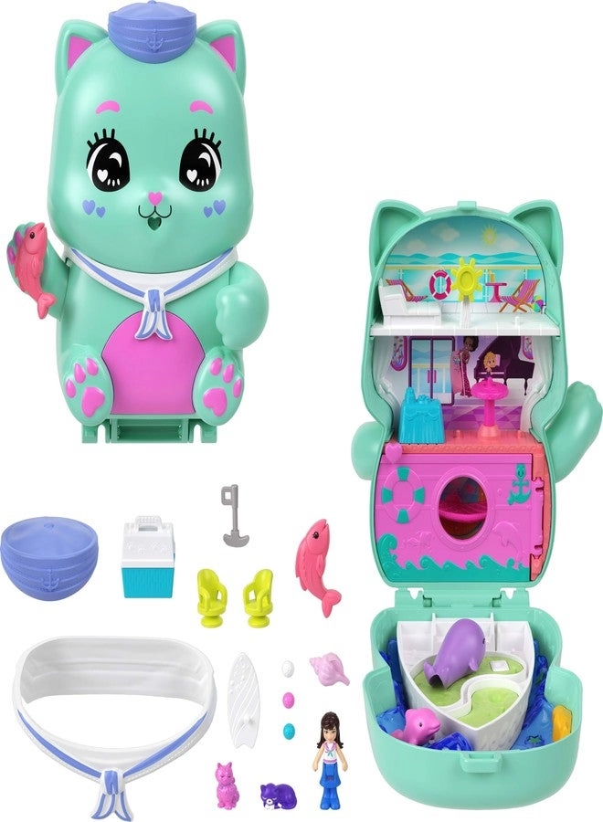 Polly Pocket Set Sail Kitty Compact - 1 Micro Doll 10 Accessories Ages 4+