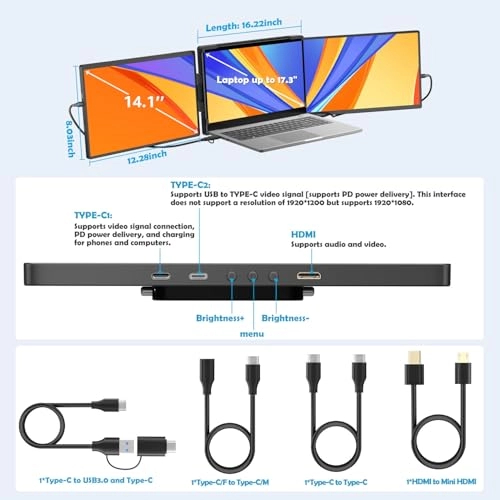 Triple Laptop Monitor Extender - 1920 x 1200 Pixels 14 Inches