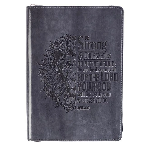 Christian Art Gifts Strong & Courageous Classic Lux-Leather Zip Journal