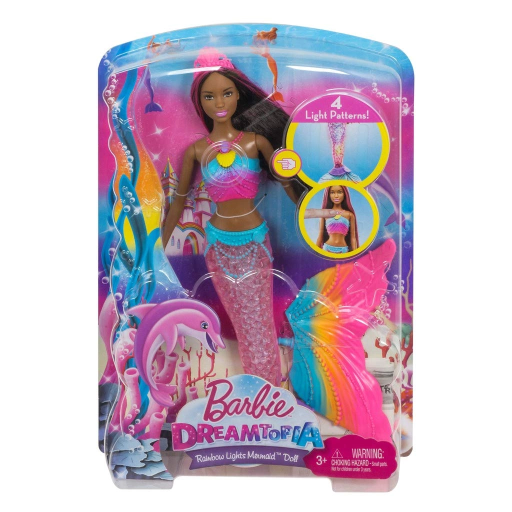 Barbie Dreamtopia Twinkle Lights Mermaid Doll - Water-Activated Twinkle Light-Up Tail Purple-Streaked Hair Ages 3+