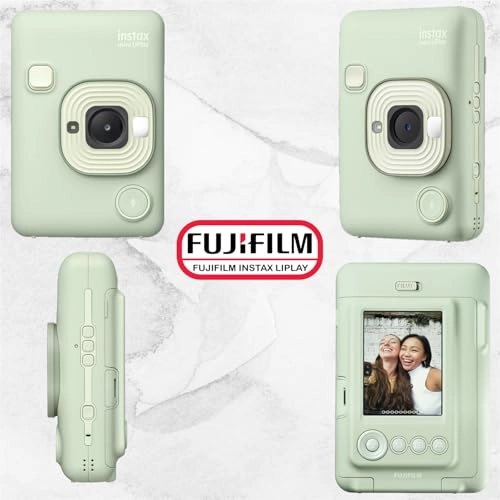 INSTAX Mini LiPlay - Hybrid Instant Camera + INSTAX Mini Twin Film Pack - 20 Sheets + 32GB microSD Card + USB Charging Cable + Hand Strap + Camera and Lens Cleaning Cloth - Grey