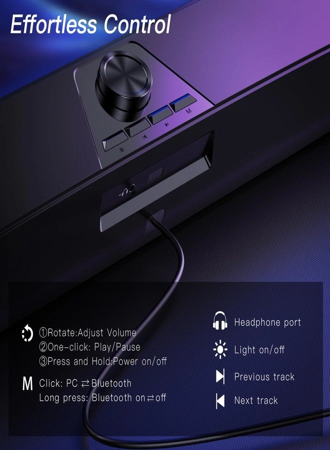 Computer Speakers - Easy Knob Touch Lights USB AUX Plug and Play