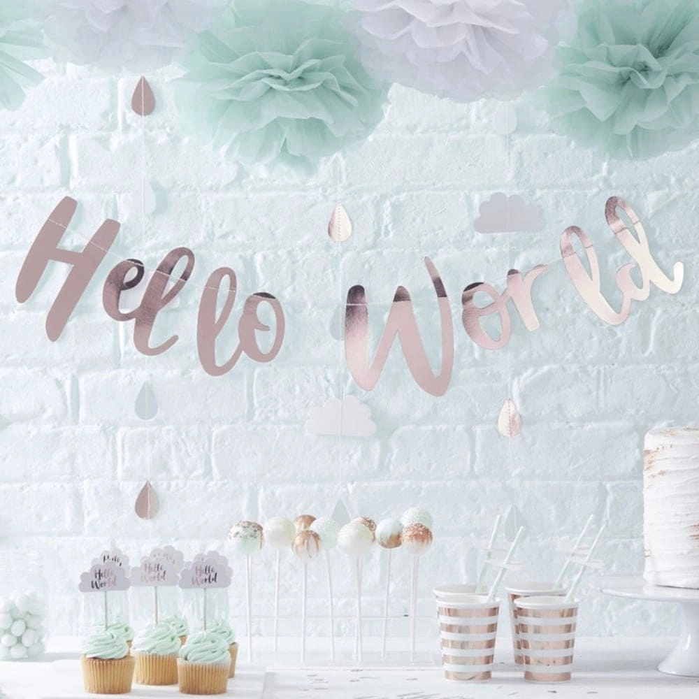 Hello World Bunting Banner - 2 Meter Length rose gold
