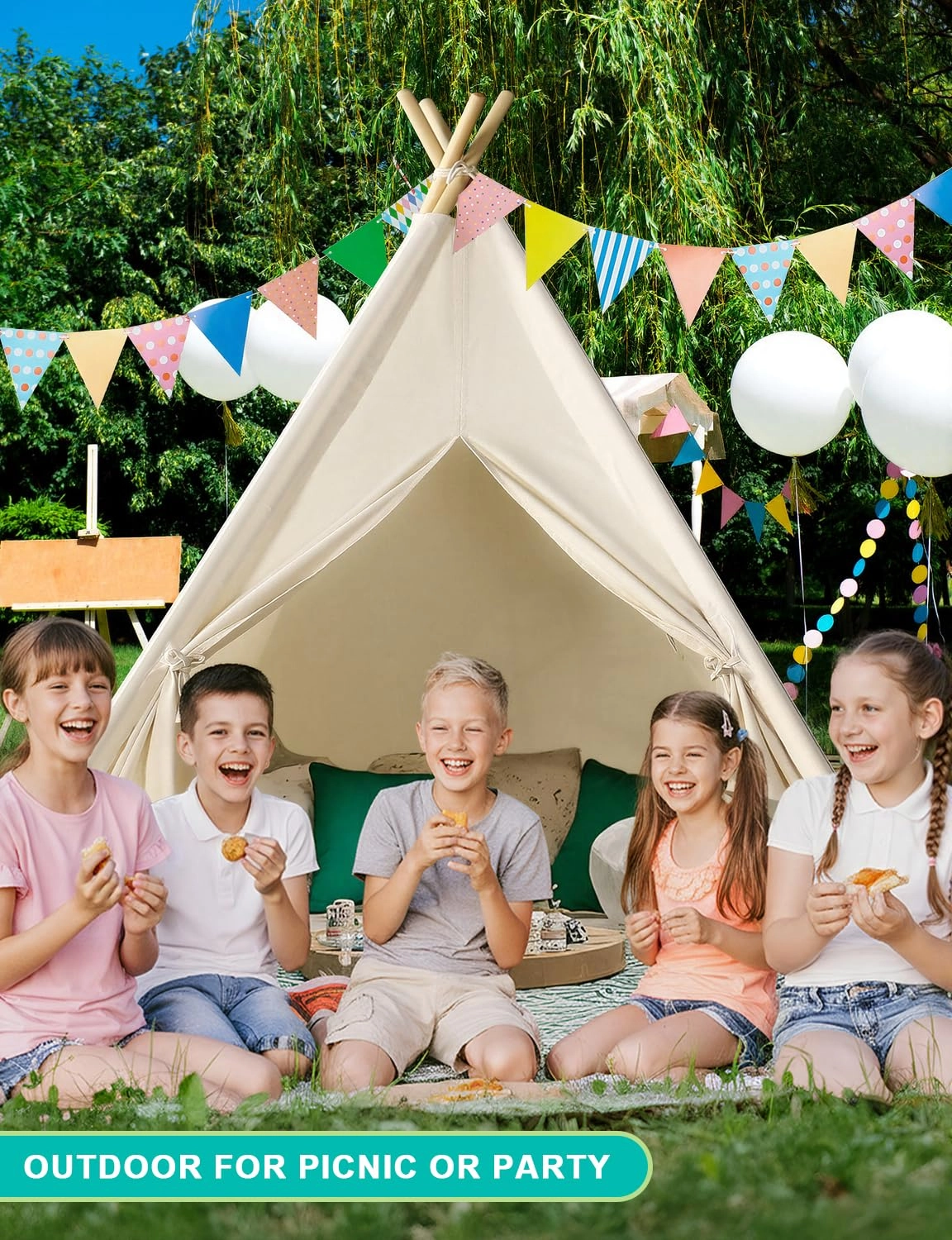 Kids Teepee Tent - 120 x 120 x 155cm Off-white
