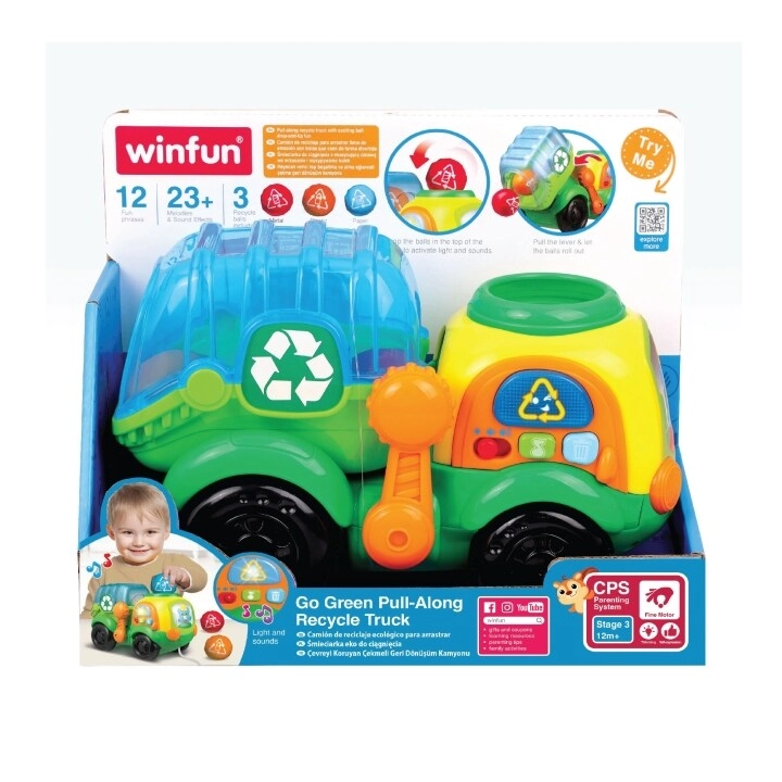 We Trade International Go Green Pull-Along Recycle Truck - 12M+ Three recycle balls included
