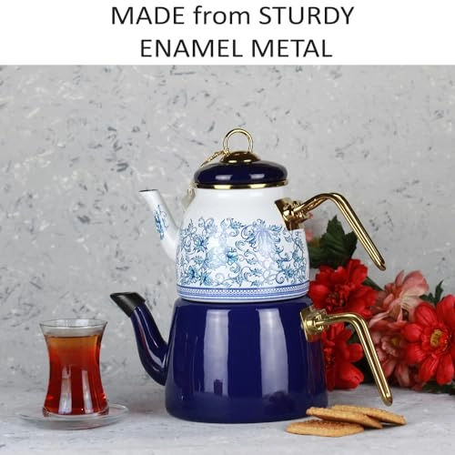 Vintage Turkish Teapot - Enamel 33.8 Fluid Ounces Set