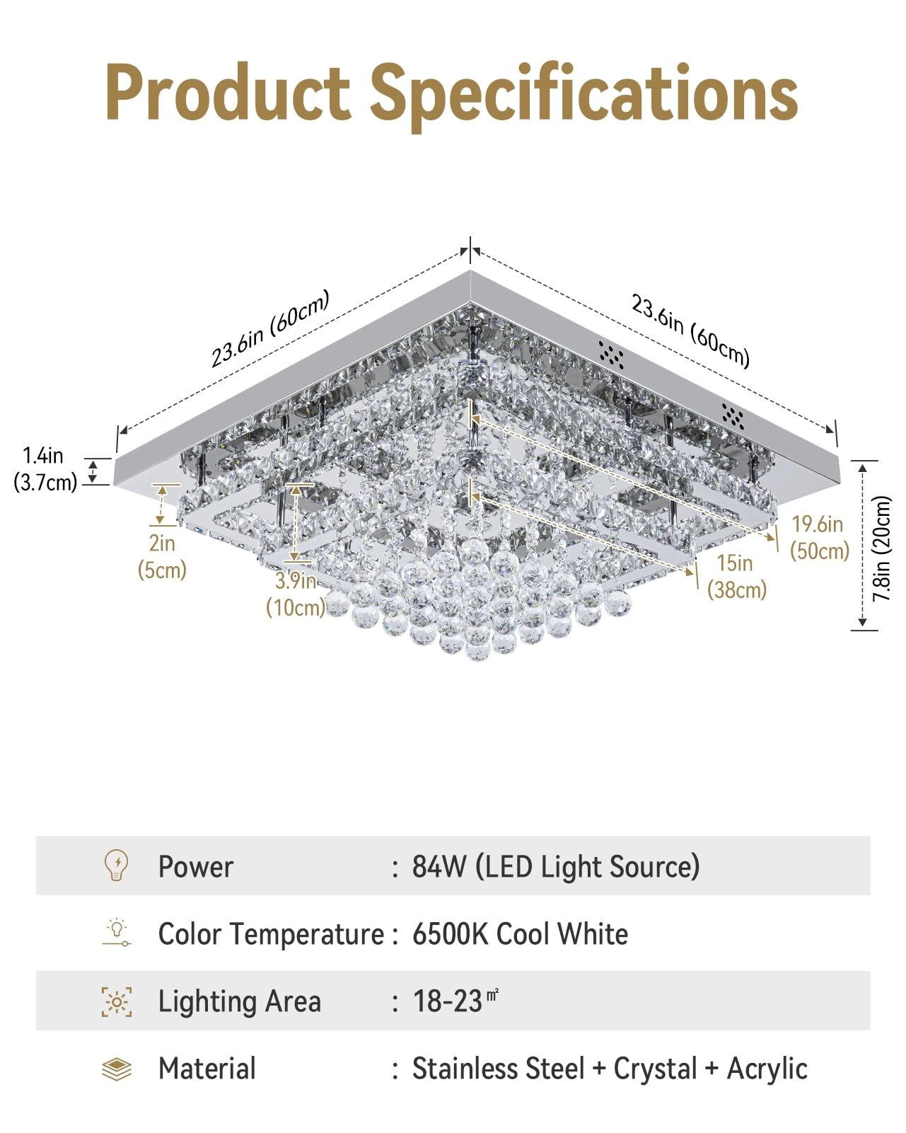 Crystal Ceiling Light - 3000k-6000k Dimmable