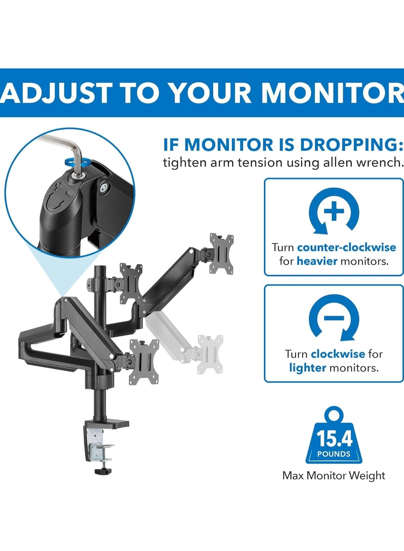 Triple Monitor Mount Stand - Triple 13-27 inch VESA 75 x 75/100 x 100