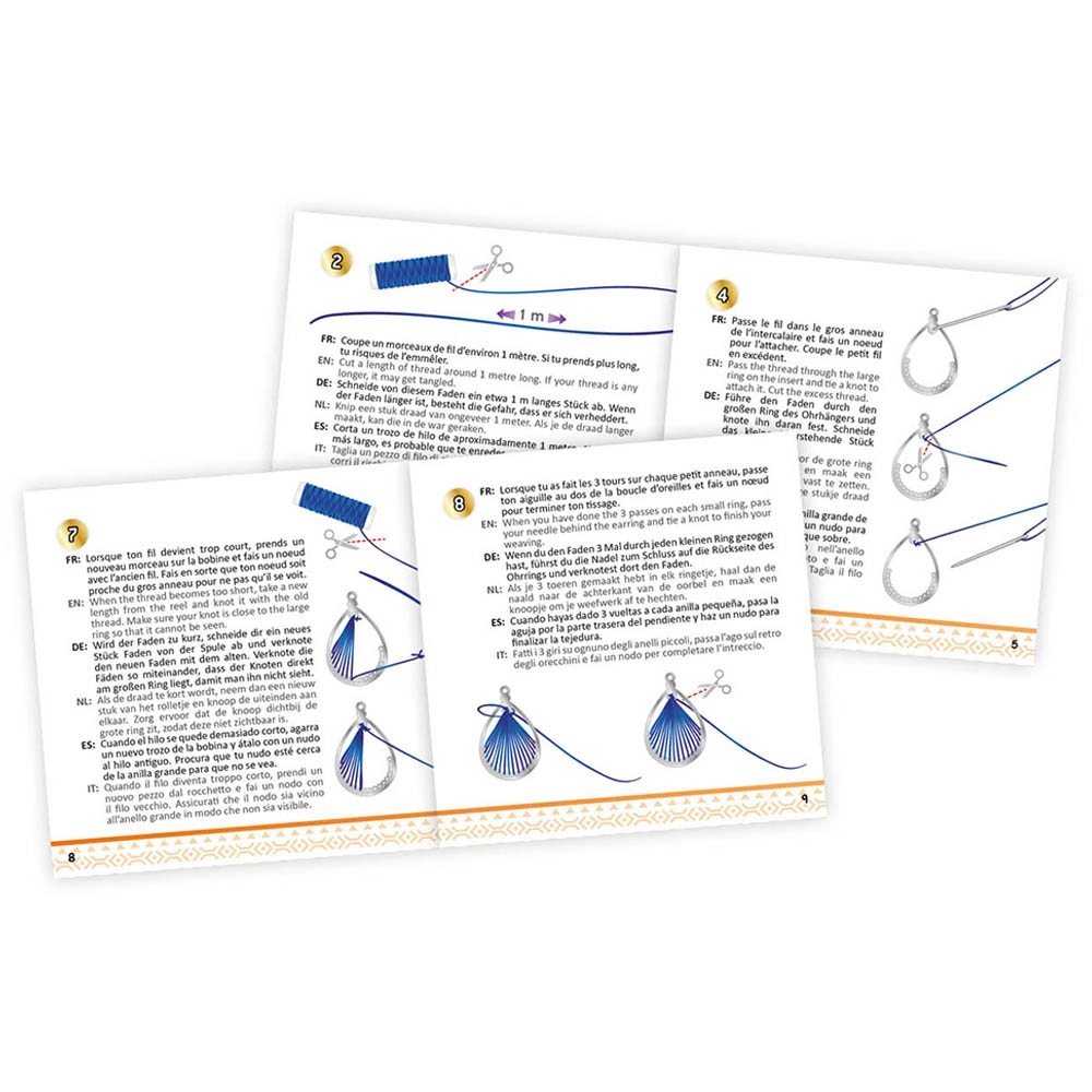 18-Piece String Art Jewellery Set - Create up to 3 Colorful Earrings Includes Needles Threads Instructions