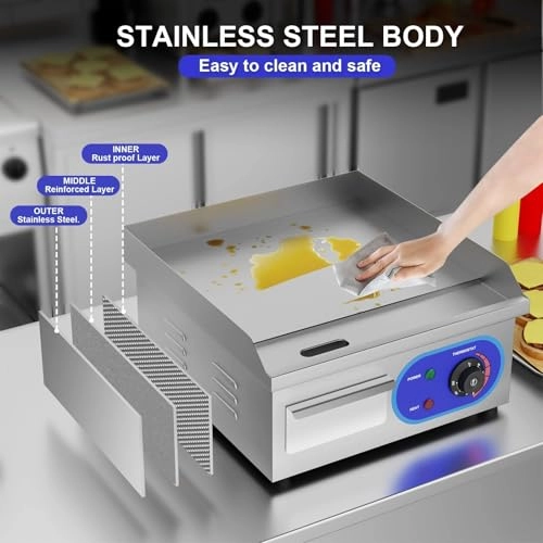 Electric Griddle - 1500W 14 inch Stainless Steel