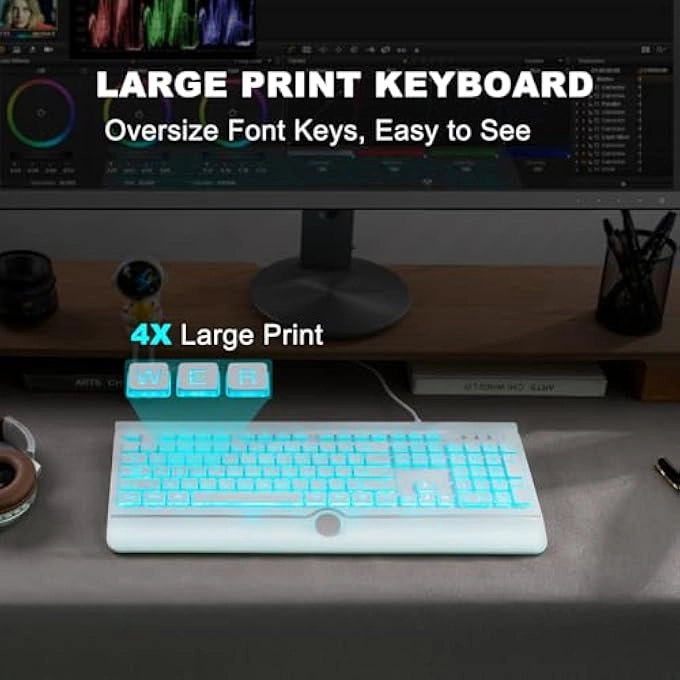 Large Print Backlit Keyboard - QWERTY Wired/Wireless