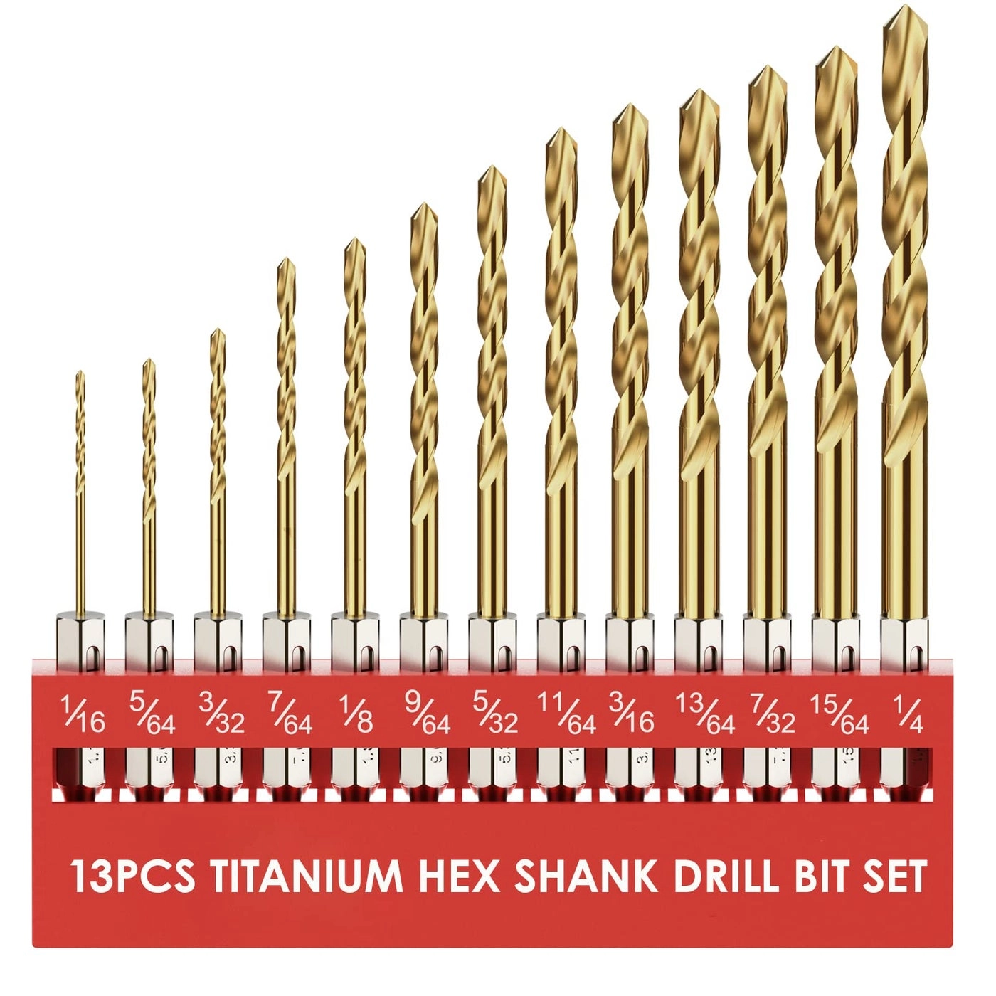 MACXCOIP Hex Shank Drill Bit Set - HSS 4241 13 Pcs 1/16"" - 1/4""