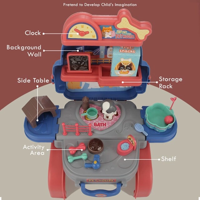ROLE PLAY ANIMAL CARE PET HOUSE TOY SET SCHOOL BAG - 26 Pcs (SAB-LS_RPSB_PCBU)