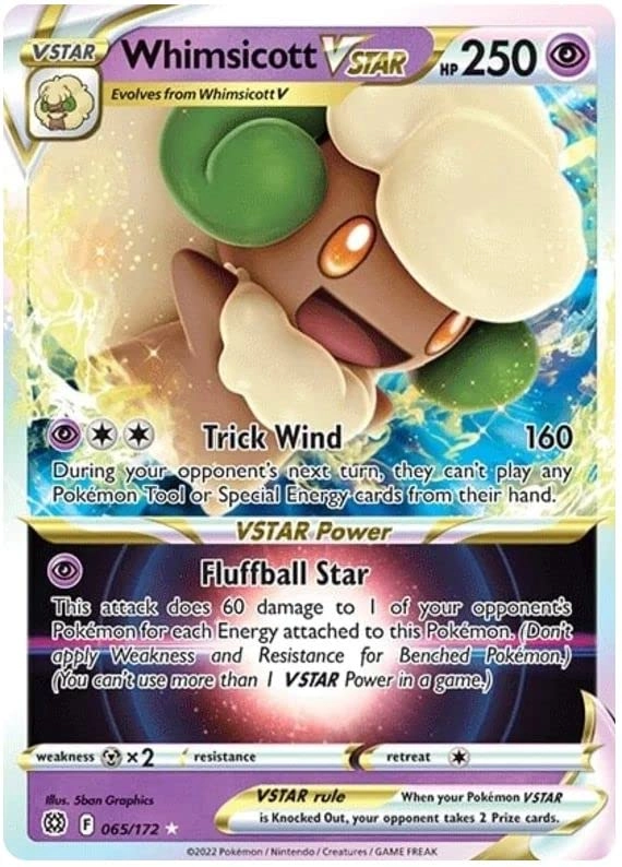 Pokémon Whimsicott VSTAR 065/172 - 1x Near Mint + Toploader