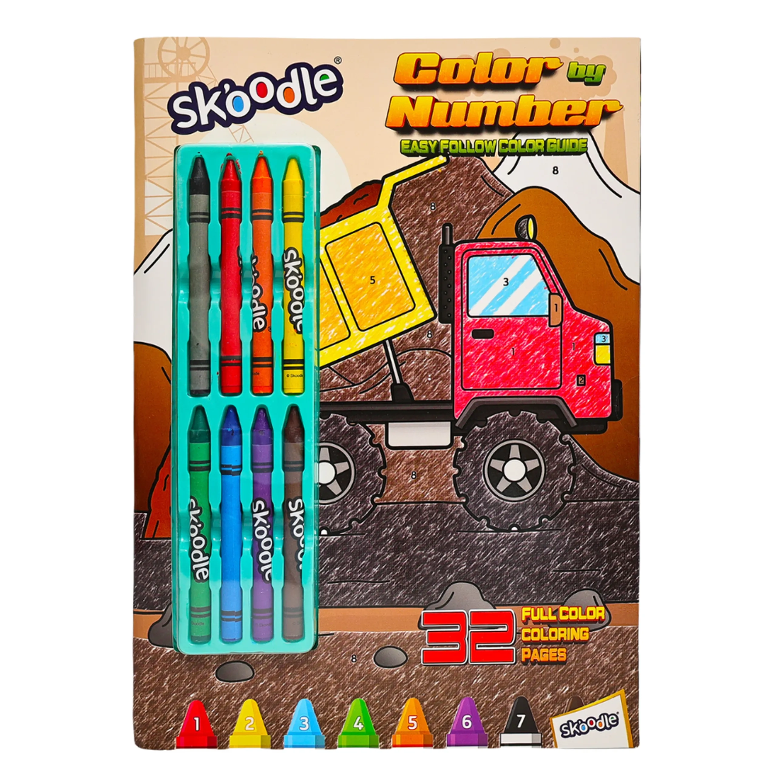 SKOODLE Color By Number Pages - 8 Crayons