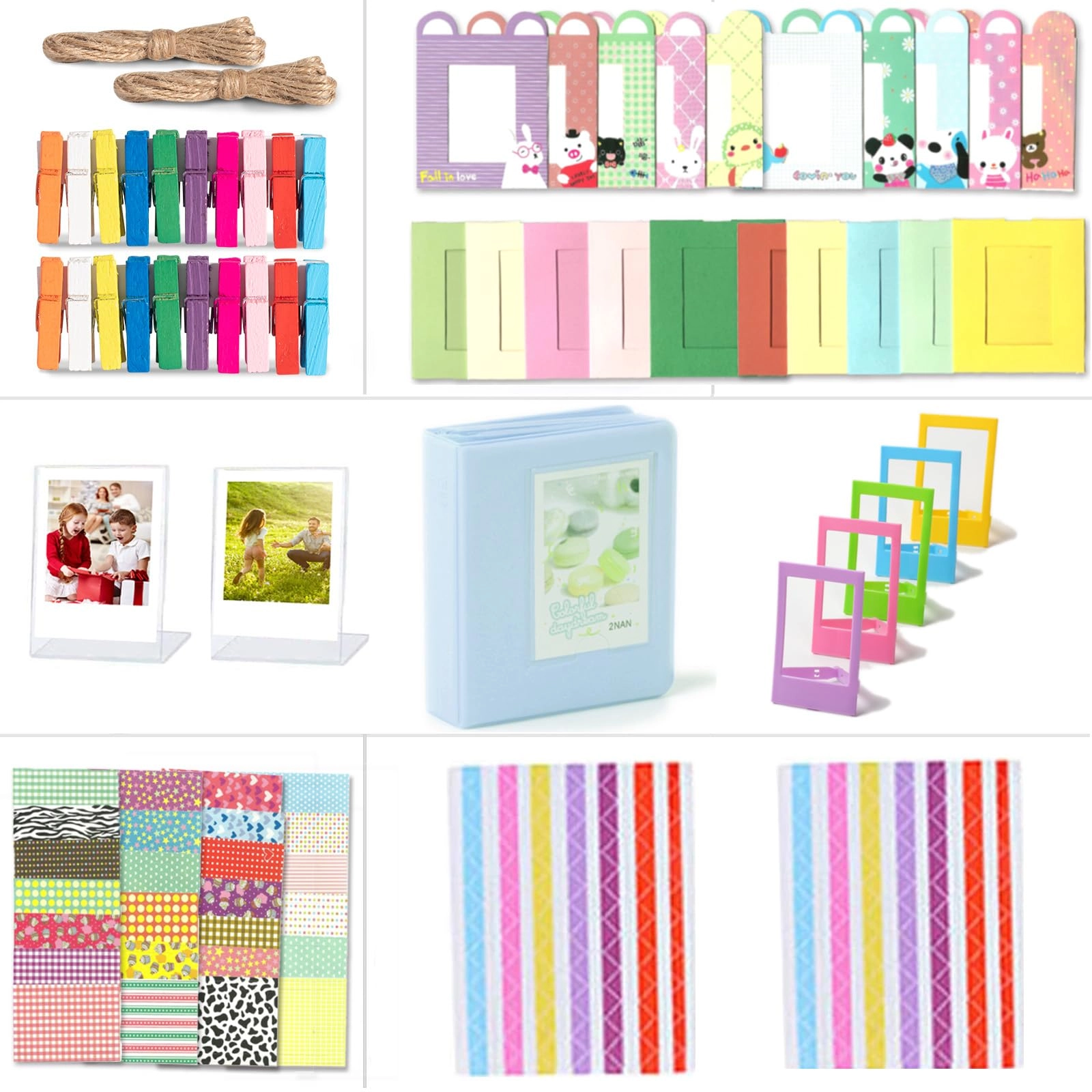 Riosin Mini photo album + Plastic photo frame + Acrylic Photo Frame + Colorful Wall Hanging Frame + Border Sticker + Corner Sticker - 4 photos per page