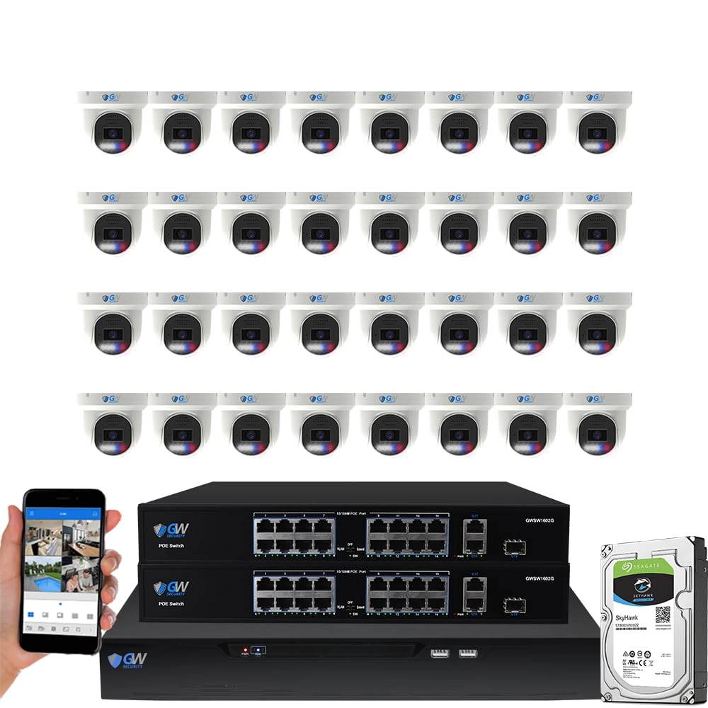 GW4232NS - 32 Channel 8TB + GW8036MIC - 8MP 4K Microphone + GWSW2402G - 24 Ports PoE + GWCAT60 - 60FT CAT5E + GWCAT100 - 100FT CAT5E