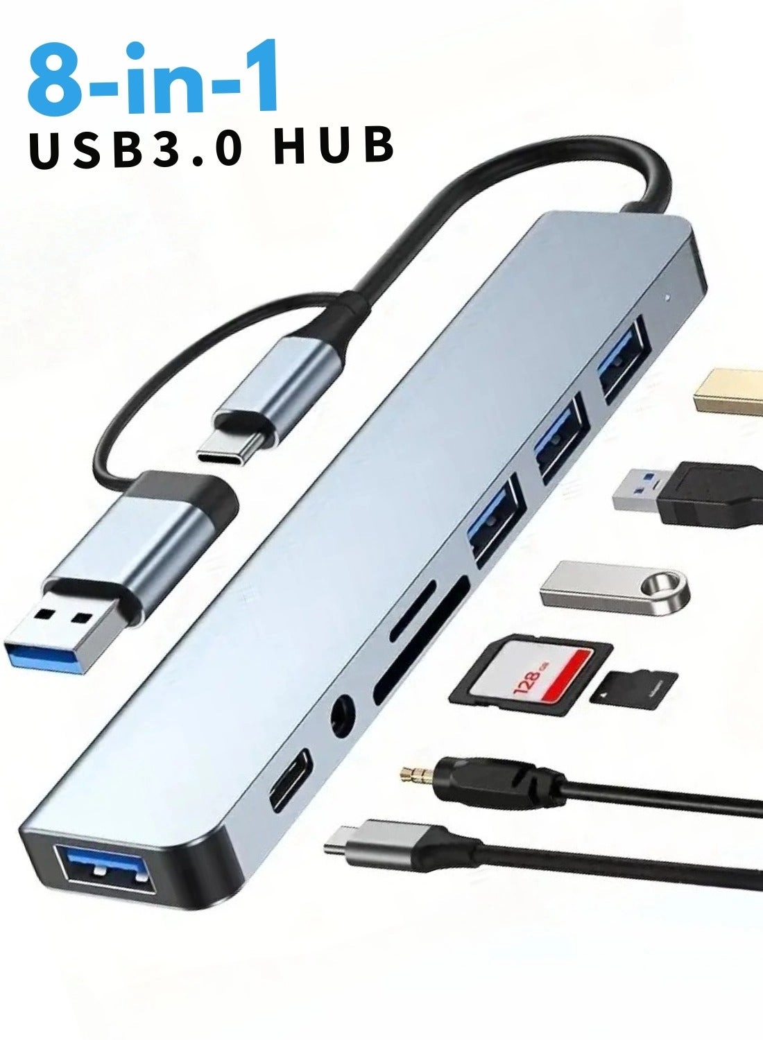 Zedtron USB Hub Multiport Adapter - 8-in-1 4 USB 3.0 Ports USB-C