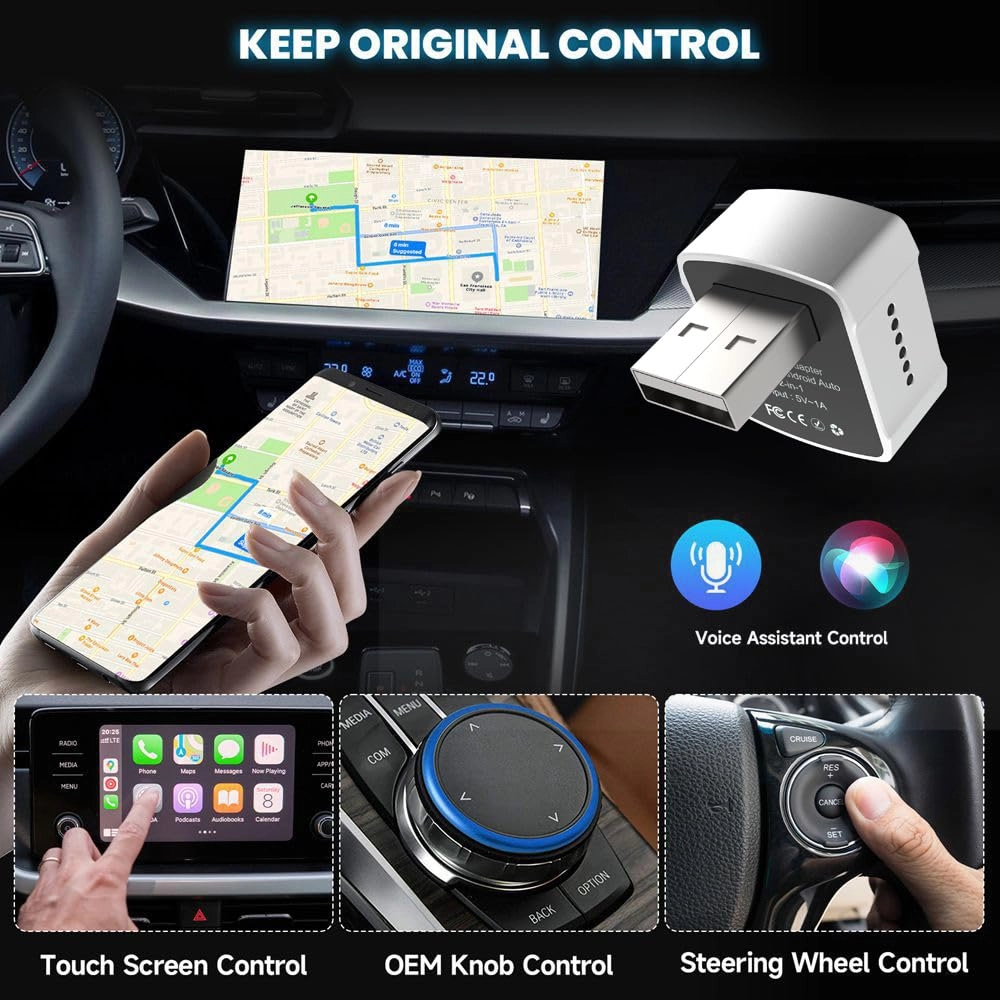 Wireless CarPlay Adapter - 2-in-1 Mini USB/USB-C Plug & Play