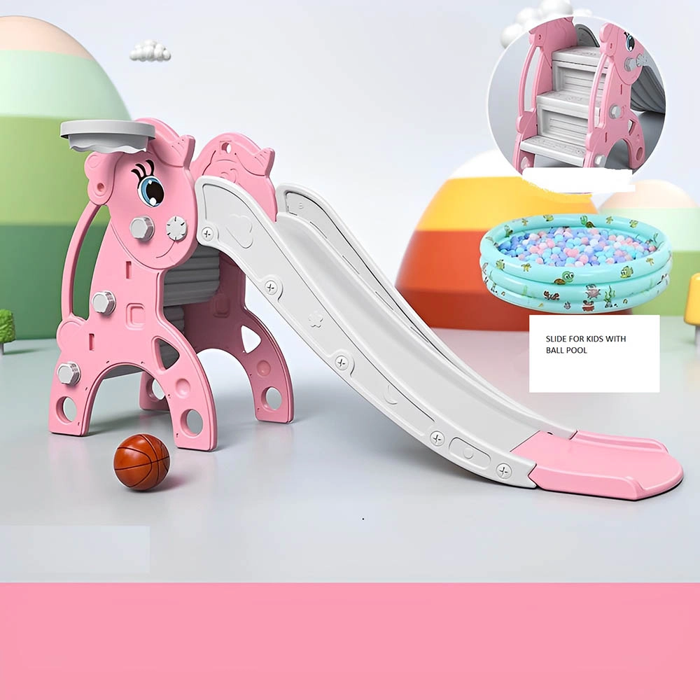 Kids Slide With Basket Ball Hoop & Ball Pool - 300 pcs ocean balls Suitable for 2 years and above