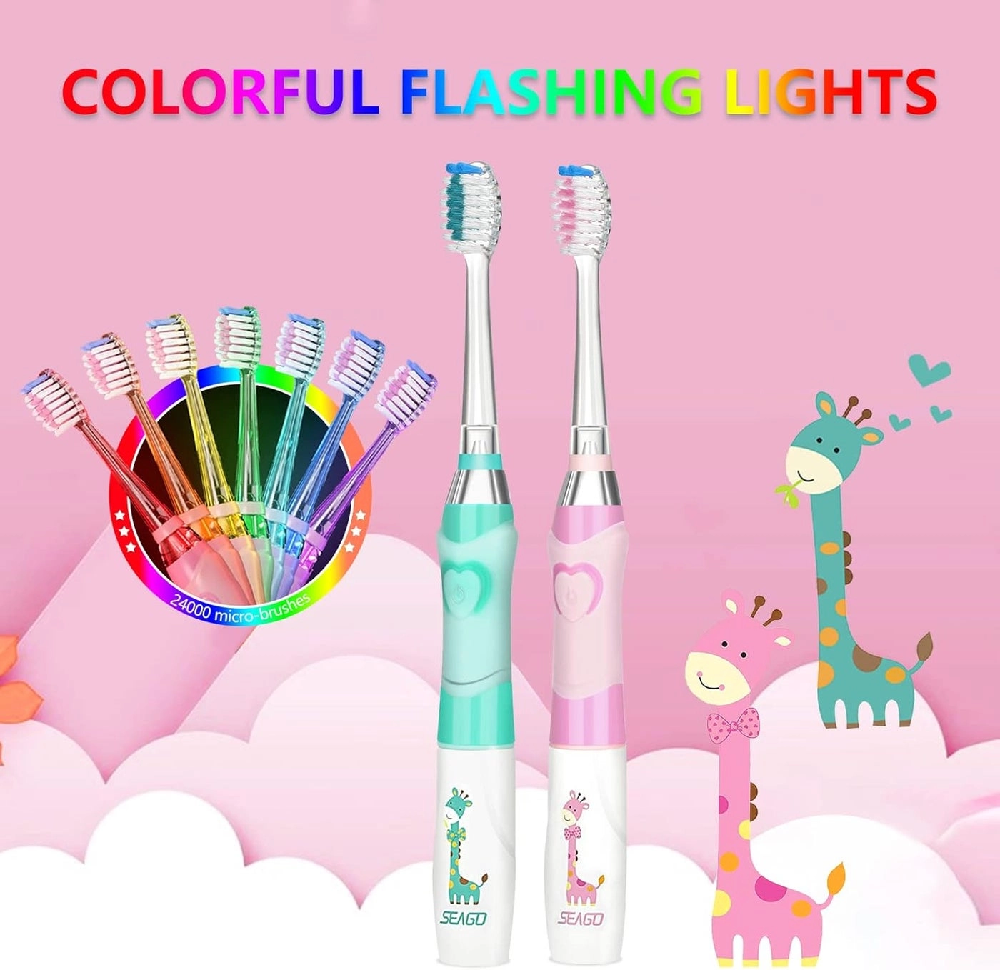 Toddler Electric Toothbrushes - 4 Brush Heads Smart Timer Suction Base