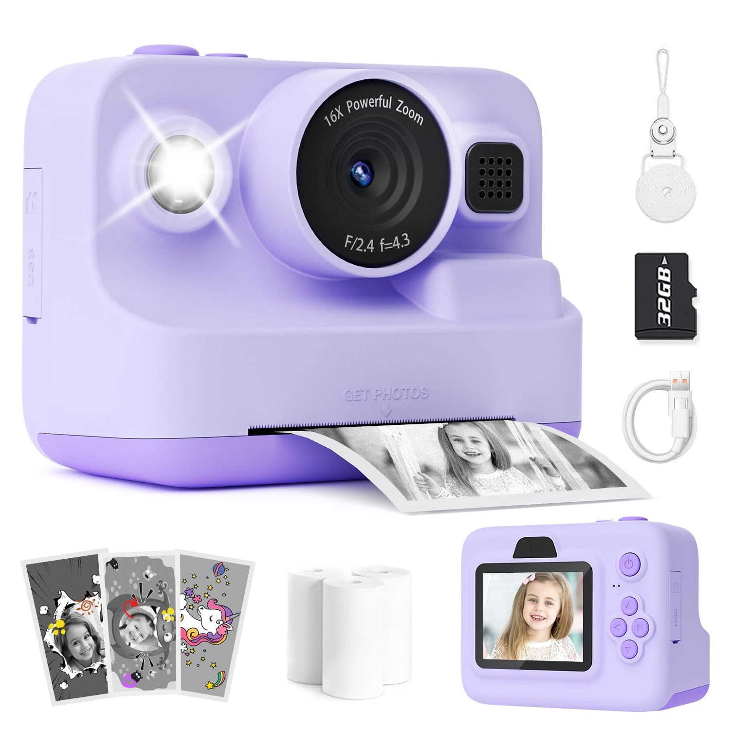 Kids Camera Instant Print - 12MP 1080P 2.4" Screen