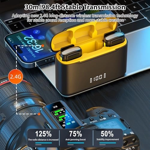 Wireless Lavalier Microphone - 2 x Microphone 2.4GHz