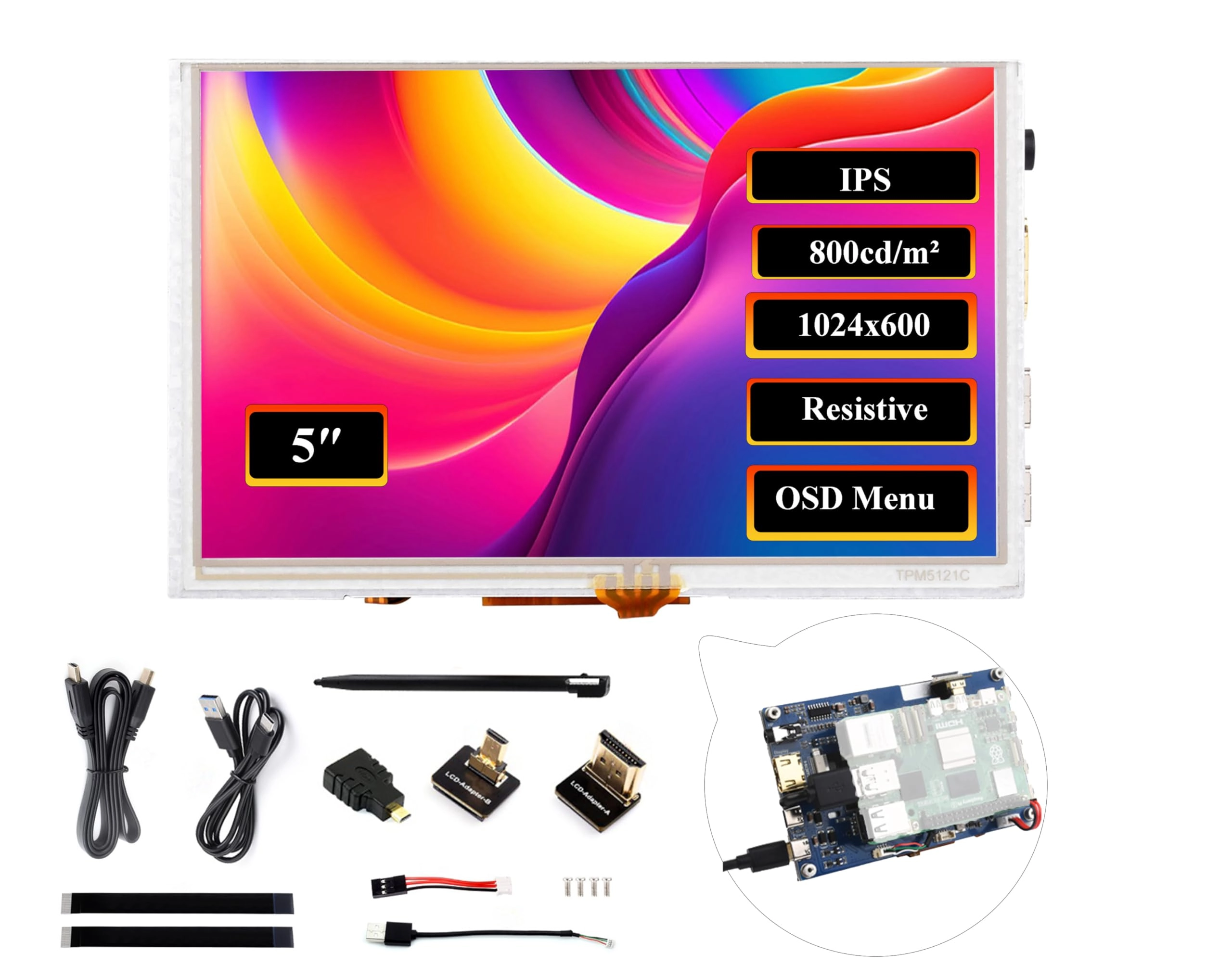 Wonrabai 5DP-CAPLCD-G - 1024 x 600 Pixels 5inch