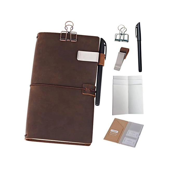 by newestor Refillable Leather Journal Travelers Notebook - 8.5 x 4.5 Brown