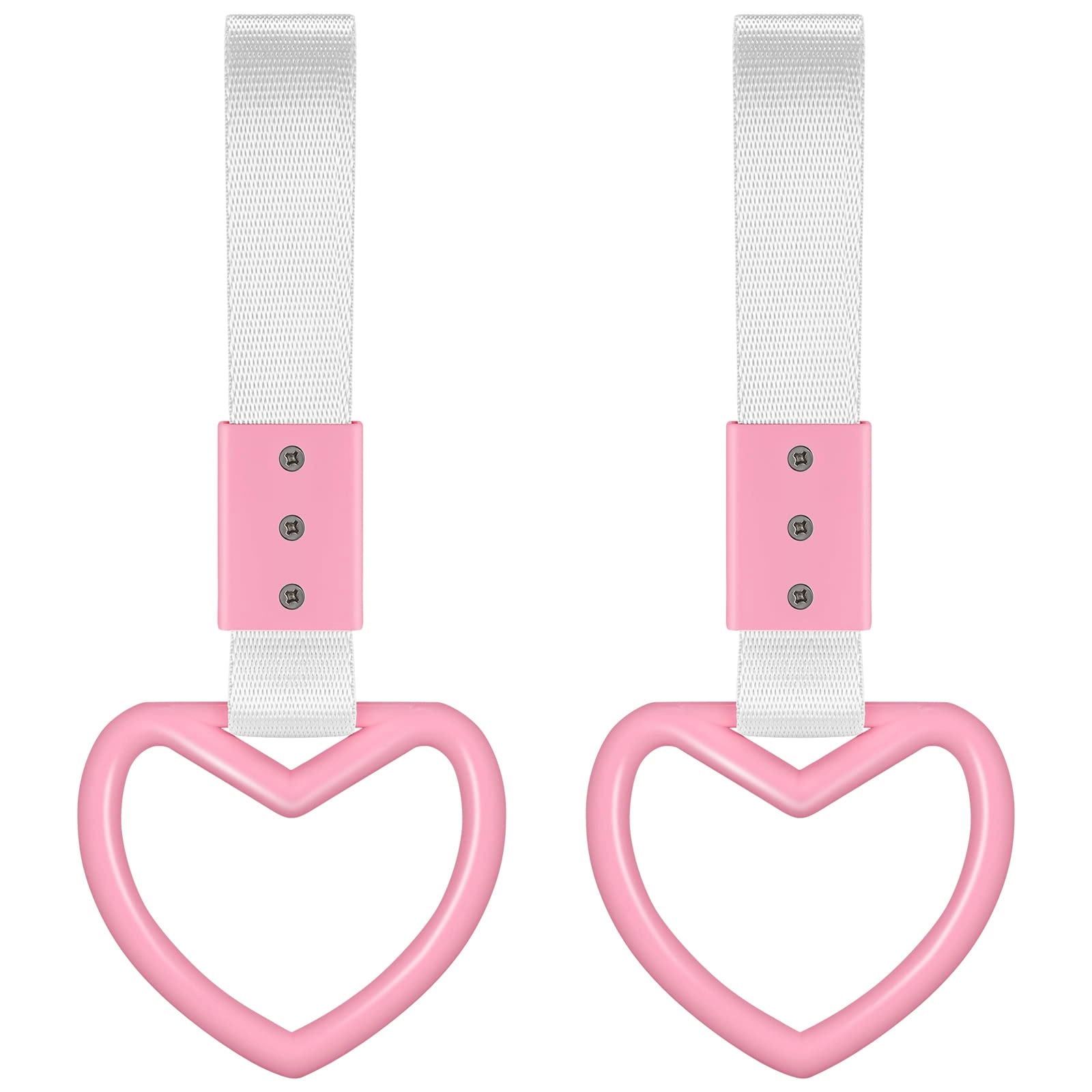 BBTO Heart shaped car hand straps - 2 Pieces Pink with Silver Rope