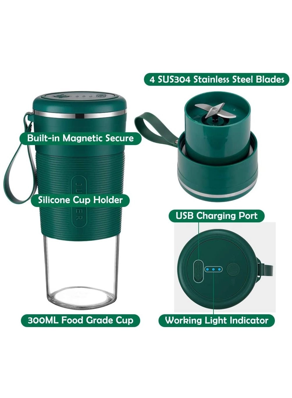 Portable Blender - USB Rechargeable 4 Stainless Steel Blades