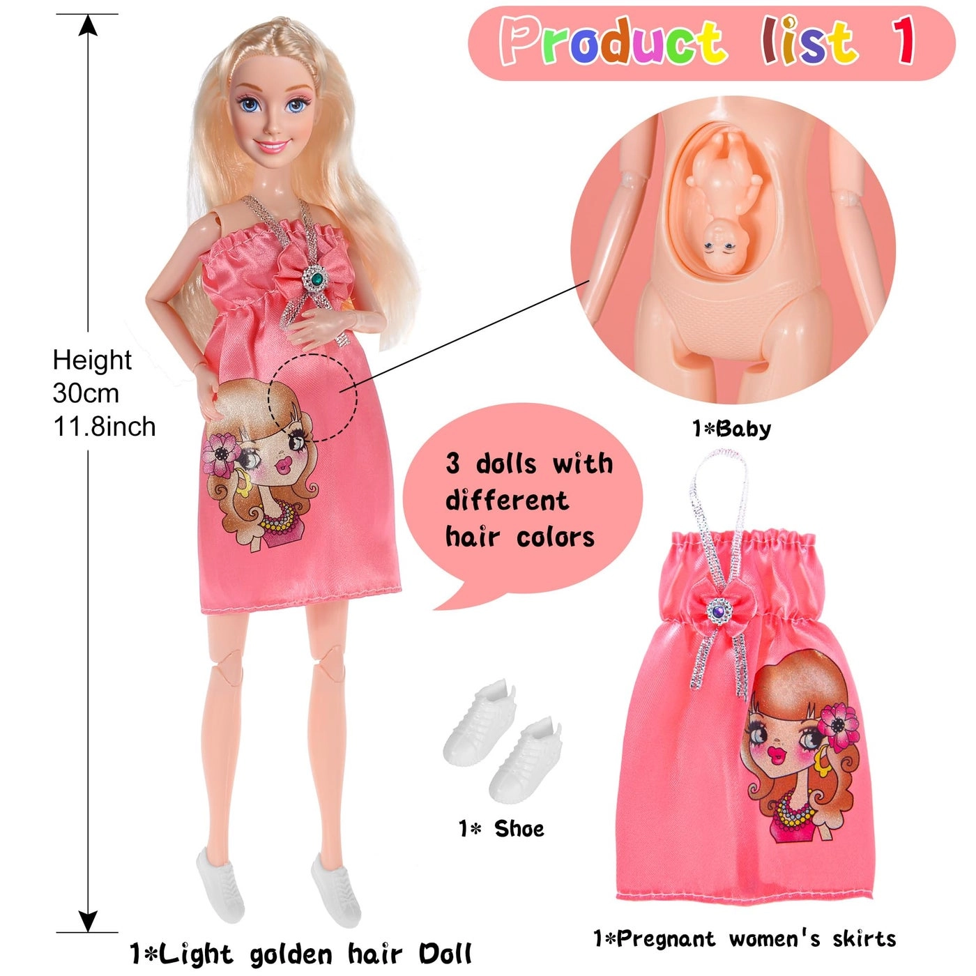 Pregnant Dolls - 3Pack 115 inch Interchangeable Pregnant and Normal Bellies