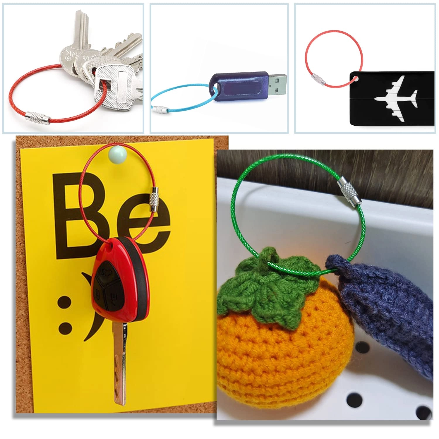 20Pack 10" Large Wire Key Chain Rings - Assorted