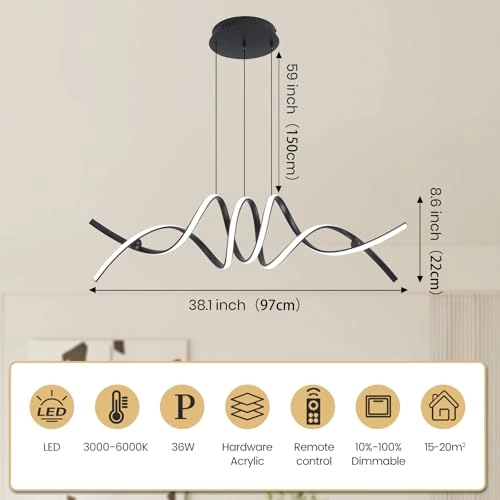 Modern LED Linear & Wave Chandelier - 150cm